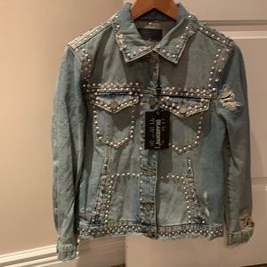 BLANKNYC distressed studded denim jacket xs